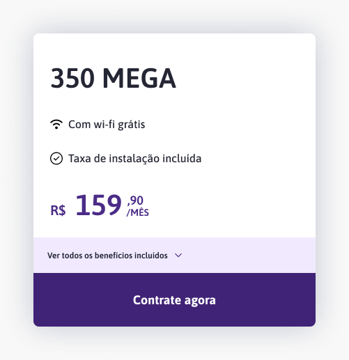 Card de plano no estado hover