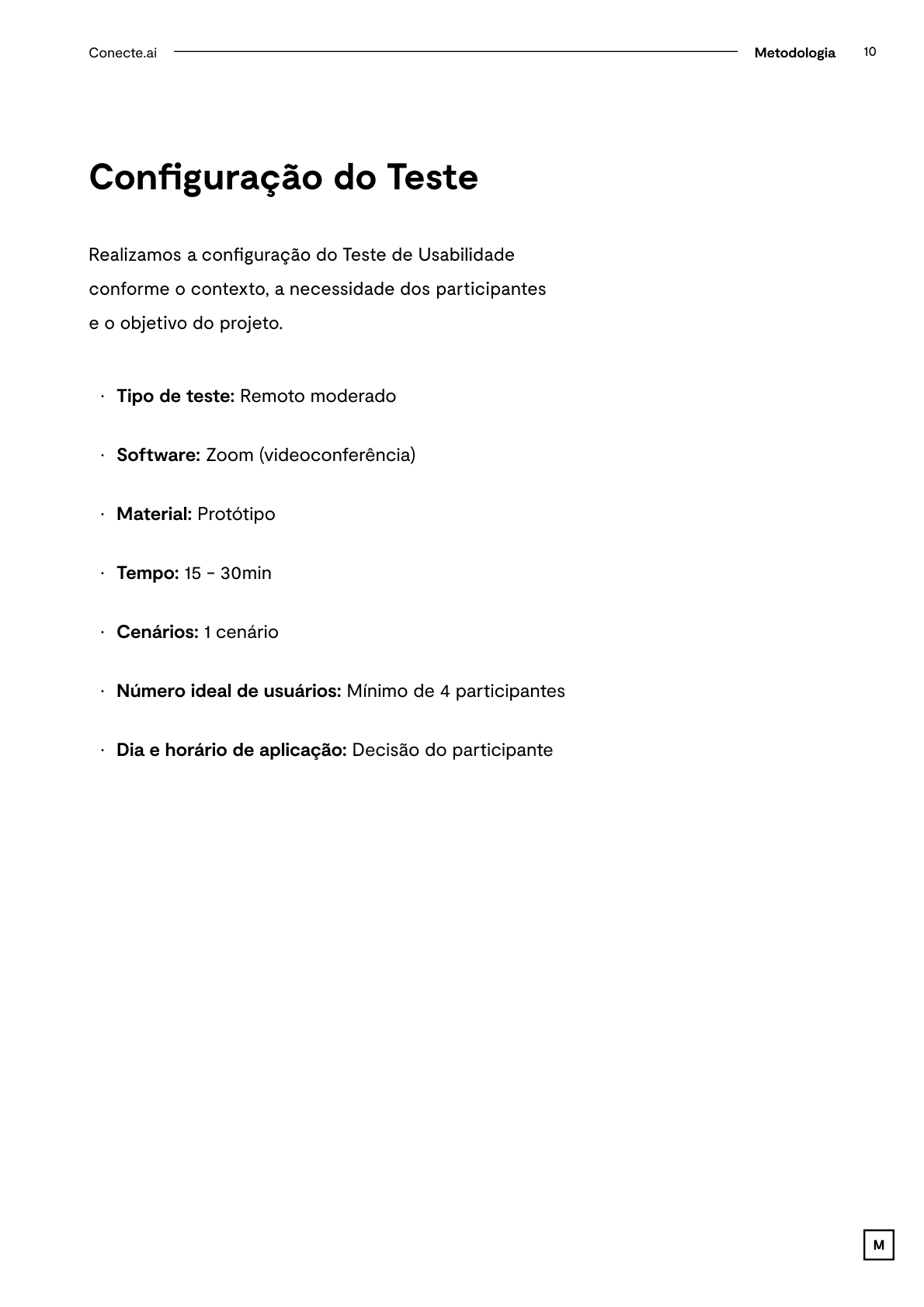 Configuração do teste de usabilidade
