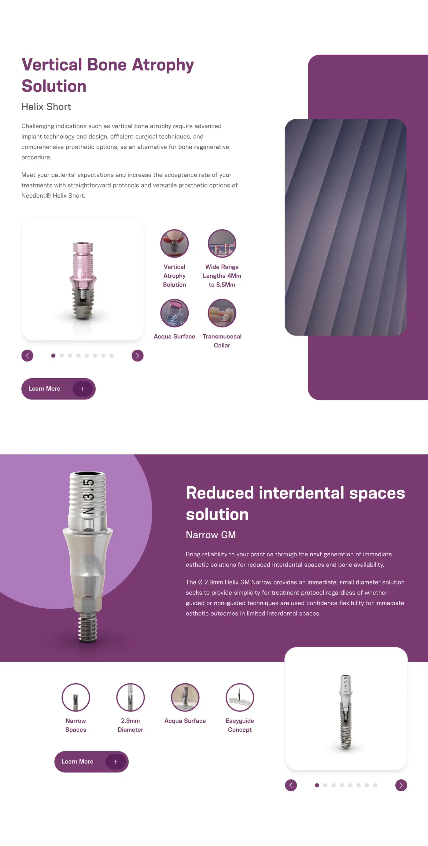 Portfólio de produtos na landing Neodent